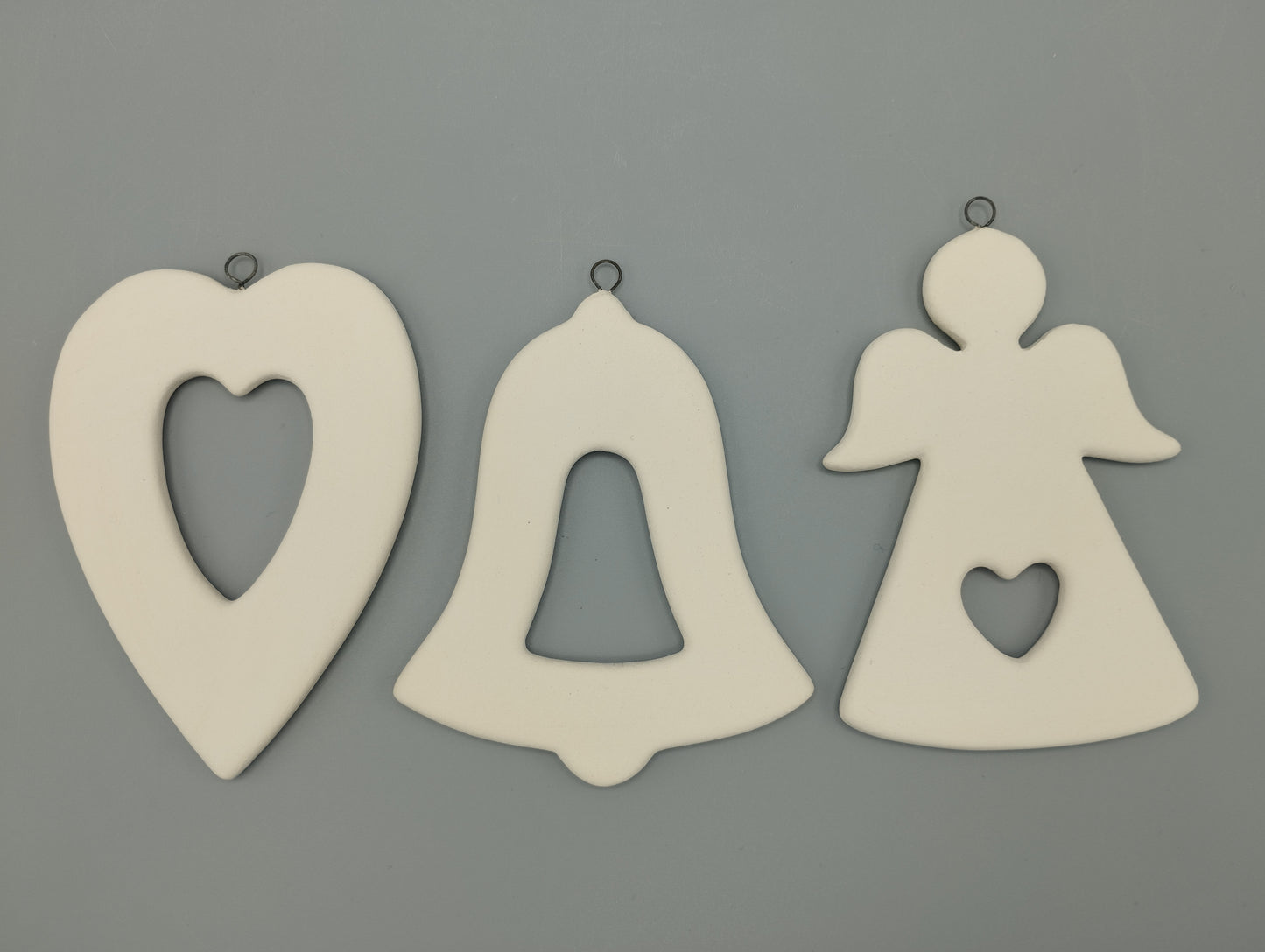 Decorazioni natalizie (3 pezzi) in ceramica semilavorata GREZZA da dipingere