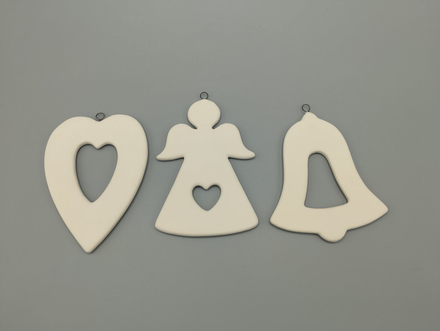 Decorazioni natalizie (3 pezzi) in ceramica semilavorata GREZZA da dipingere