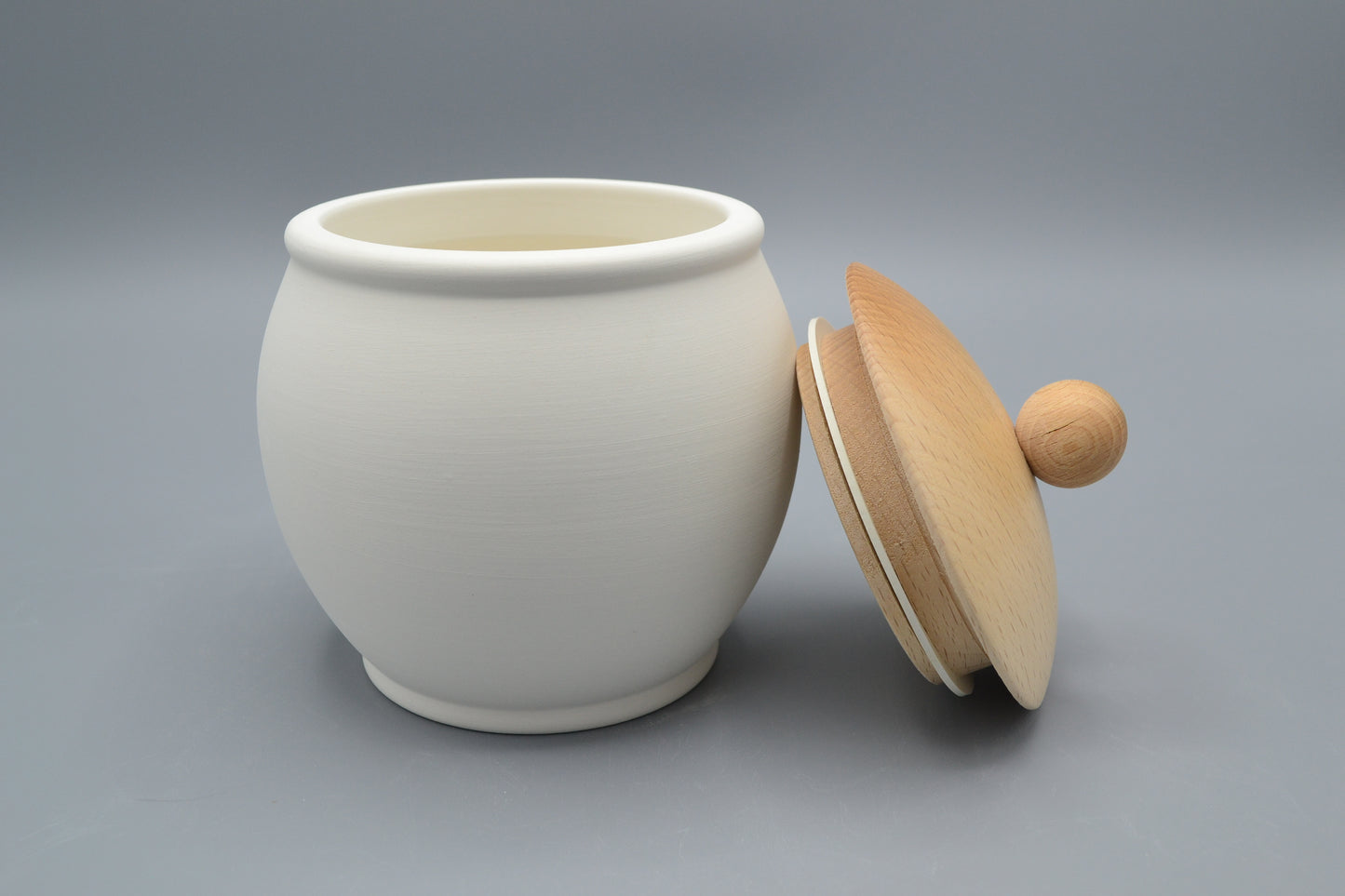 Barattolo panciuto con coperchio in legno in ceramica semilavorata GREZZA da dipingere