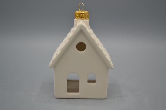 Pallina di Natale a forma di casetta in ceramica semilavorata GREZZA da dipingere
